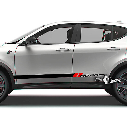 Par Dodge Hornet Puertas Rayas laterales Panel basculante Hornet Logo Calcomanías de vinilo Pegatinas 2 colores
