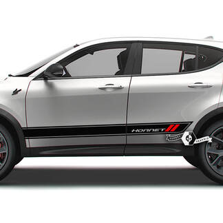 Par de puertas Dodge Hornet, rayas laterales, panel basculante, logotipo de Hornet, pegatinas de vinilo con contorno, 2 colores
