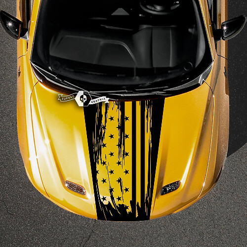 Dodge Hornet Hood Stripes Wrap Bandera de EE. UU. Calcomanías de vinilo destruidas
