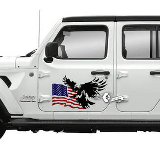 Par de calcomanías de águila calva con bandera de EE. UU. para puerta lateral de Jeep Gladiator, rayas gráficas de vinilo
