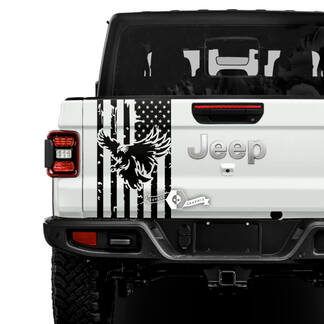 Jeep Gladiator Bandera de EE. UU. Destruida Calcomanías de águila calva Gráficos de vinilo Calcomanías de vinilo para puerta trasera y cama

