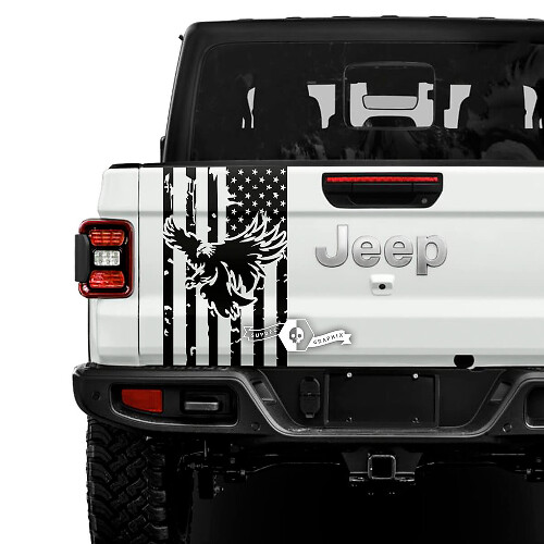 Jeep Gladiator Bandera de EE. UU. Destruida Águila Calva Pegatinas Calcomanías Vinilo Gráficos Portón Trasero Cama Vinilo Pegatinas Calcomanías
