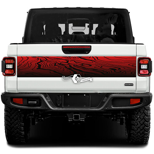 Jeep Gladiator Wrap Pegatinas Calcomanías Gráficos de vinilo Mapa topográfico Portón trasero Cama Pegatinas de vinilo Calcomanías Degradado 2 colores
