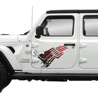 Par de Jeep Gladiator Puerta lateral Bandera de EE. UU. Calcomanías de águila calva Gráficos de vinilo Degradado de rayas
