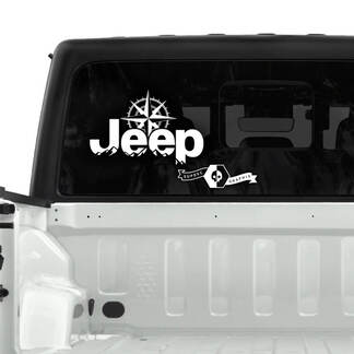 Jeep Gladiator ventana trasera bosque montañas brújula calcomanías gráficos de vinilo
