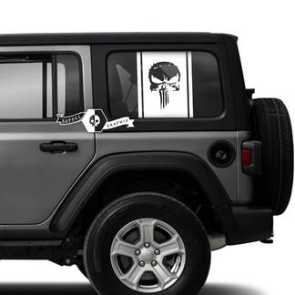 Par de calcomanías de Punisher para puerta lateral de Jeep Wrangler Unlimited, franja gráfica de vinilo
