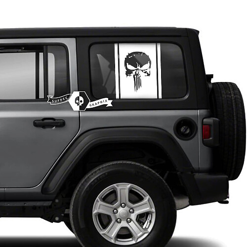 Par de pegatinas de Punisher para puerta lateral de Jeep Wrangler Unlimited, calcomanías de vinilo con gráficos a rayas

