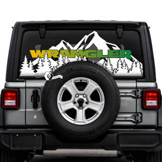 Jeep Wrangler Unlimited ventana trasera montañas bosque calcomanías gráficos de vinilo
