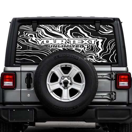 Jeep Wrangler Unlimited ventana trasera mapa topográfico logotipo pegatinas calcomanías gráficos de vinilo
