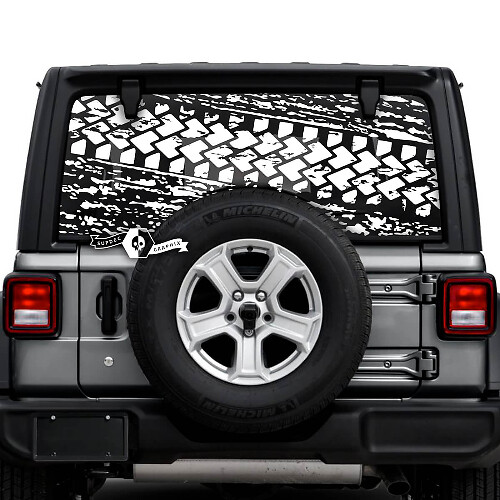 Jeep Wrangler Unlimited Ventana trasera Salpicaduras de barro Destruido Neumático Pista Pegatinas Calcomanías Gráficos de vinilo
