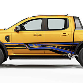Par Ford Ranger Raptor Line Logotipo de geometría moderna Puertas de guardabarros Calcomanías de vinilo laterales de cama 2 colores
