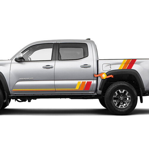 2x TRD Toyota Tacoma tres colores Old School SunSet Toyota Tacoma puertas cama TRD rayas pegatinas de vinilo laterales
