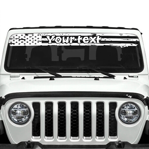 Pegatinas de vinilo con texto personalizado y logo de bandera USA destruida para parabrisas de Jeep Gladiator