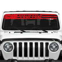 Pegatinas de vinilo con texto personalizado y logo de bandera USA destruida para parabrisas de Jeep Gladiator 3