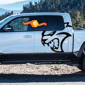 Par Dodge Ram TRX Hellcat 2021+ Splash Ram Head Doors Bed Logo Truck Vinilo Calcomanía cama Gráfico
