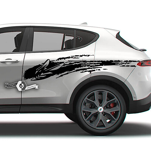 Par de calcomanías de vinilo con logotipo de barro para puertas de Dodge Hornet con rayas laterales y pegatinas
