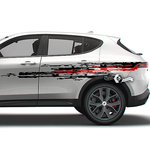 Par Dodge Hornet Puertas Rayas laterales Splash Wrap Mud Dazzle Pintura Destruida Calcomanías de vinilo Pegatinas 2 colores
