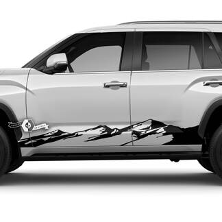 Par de pegatinas de vinilo para puertas de Toyota Sequoia, Panel basculante a rayas, montañas todoterreno, calcomanía compatible con Toyota Sequoia
