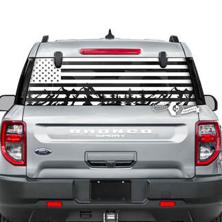 Calcomanías gráficas para ventana trasera de Ford Bronco con bandera de EE. UU., bosque de montaña
