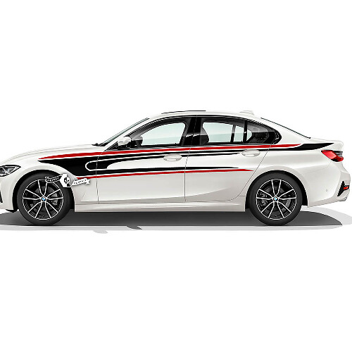 Par BMW puertas arriba lado Rally Motorsport vinilo calcomanía rayas pegatina F30 G20 2 colores
