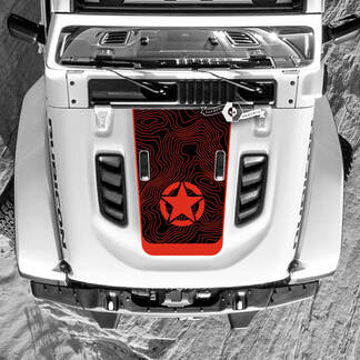 Jeep Wrangler Hood Calcomanía Militar Star Hood Mapa Topográfico Topo Vinilo Pegatinas Camión 2 Colores
