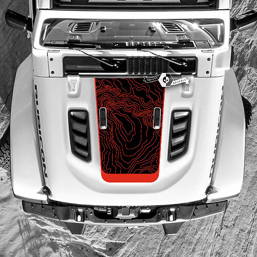 Vinilo adhesivo de capó con mapa topográfico para Jeep Wrangler