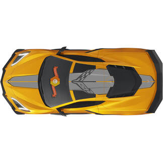 El kit se adapta a la cubierta trasera de la escotilla del motor, techo Chevrolet C8 Corvette Stingray Z06 C8R Rally Racing Flag, calcomanías de rayas de vinilo, 2 colores
