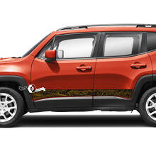 Par Jeep Renegade Rocker Panel Topográfico Mapa Estilo Raya lateral Gráfico Vinilo Calcomanía Etiqueta 2 colores
 2