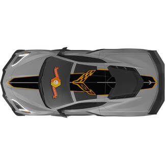 El kit se adapta a la cubierta de la escotilla del motor trasero del capó, techo Chevrolet C8 Corvette Stingray Z06 C8R Rally Racing Flag Logo Vinilo Rayas Calcomanías 2 colores
