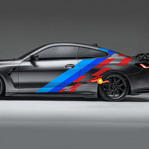 Pegatina de Vinilo Lateral Trasera de Puertas con Bandera a Cuadros M Performance para BMW M3 M4