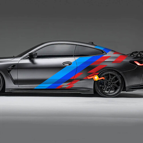 Calcomanía de vinilo trasera para puertas con bandera a cuadros, rayas de colores laterales M, compatible con BMW F36 F32 F30 F80 F82 G30 G20 G80 G82, etc.
