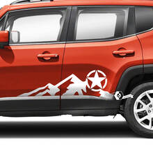 Par Jeep Renegade puertas laterales montañas gráfico militar estrella vinilo calcomanía pegatina raya
 2