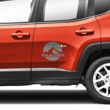 Par Jeep Renegade puertas laterales montañas logotipo gráfico vinilo calcomanía pegatina raya
 3