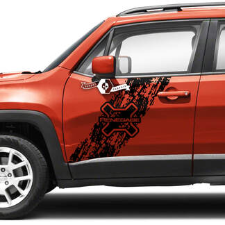 Par de puertas Jeep Renegade, gráfico lateral maltratado, logotipo de Splash destruido, calcomanía de vinilo, pegatina a rayas
