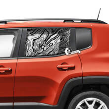 Par Jeep Renegade puertas ventana lateral gráfico maltratado mapa topográfico vinilo calcomanía pegatina raya
 2