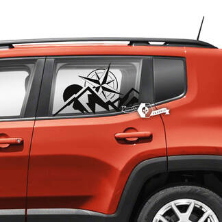 Par Jeep Renegade puertas ventana lateral gráfico montañas brújula mapa vinilo calcomanía pegatina

