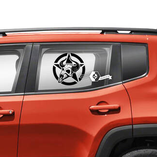 Par Jeep Renegade puertas ventana lateral gráfico cráneo estrella militar vinilo calcomanía pegatina
 1