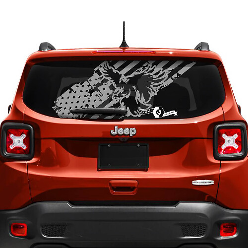 Jeep Renegade puerta trasera ventana bandera de EE. UU. maltratada destruida vinilo calcomanía pegatina
