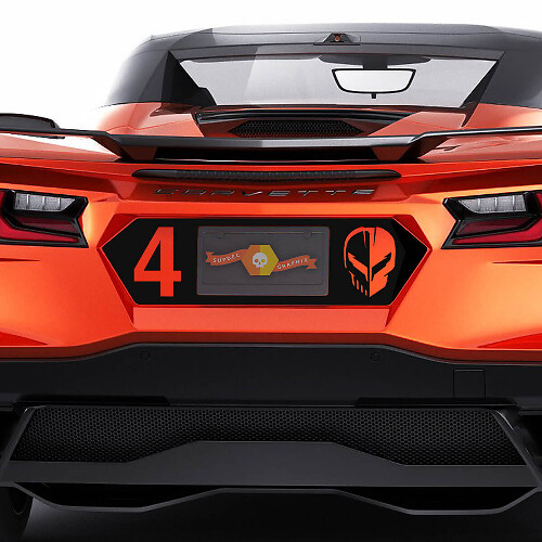 Número 4 y Calavera Calcomanía de Vinilo para Matrícula Trasera para Chevrolet Corvette C8