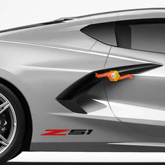 Par Chevrolet Corvette C8 Z51 Racing trasero guardabarros lateral vinilo calcomanía pegatina 2 colores
