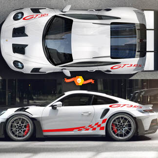 Par Porsche 911 GT3 RS Panel basculante lateral Tablero de ajedrez Bandera Rayas Puertas y kit lateral GT3 RS Calcomanía adhesiva

