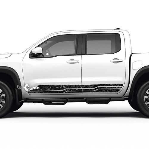 Kit de pegatinas de vinilo a rayas Nissan Frontier con mapa topográfico lateral del panel basculante de calcomanías de 2 Nissan
