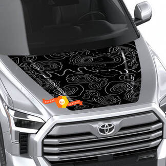 Hood TRD 4x4 off road Calcomanía adhesiva con líneas topográficas 2 colores para Toyota Tundra 2022+
