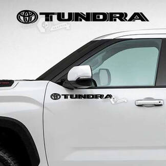 Par de pegatinas de vinilo con rayas laterales y logotipo de puertas de Toyota Tundra
 1