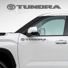 Par de pegatinas de vinilo con rayas laterales y logotipo de puertas de Toyota Tundra
 2