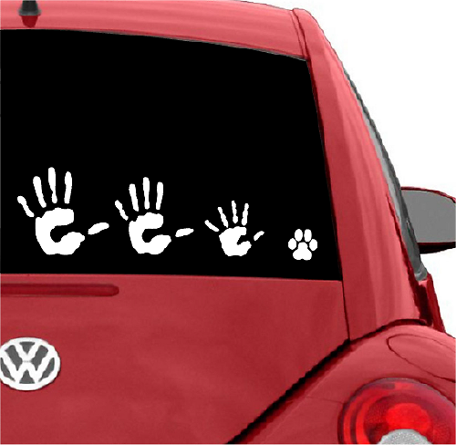 Pegatina de vinilo para ventana trasera con huellas de manos y patas de la familia para coches