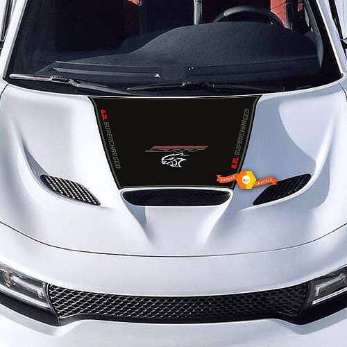 Calcomanía de capó para cargador 6.2L SUPERCHARGED 6.2L HEMI SRT HELLCAT HEMI Etiqueta de vinilo en 3 colores
