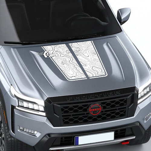 Calcomanía de vinilo para capó Nissan Frontier S SV Pro-4x, mapa topográfico, líneas de contorno, calcomanías gráficas opacas duales todoterreno
