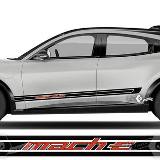 Par Ford Mustang MACH-E MACH E Rocker Panel Logo Contorno Rayas Puerta lateral Calcomanías de vinilo 2 colores
