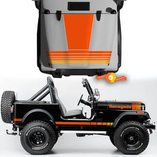 Kit de capó, panel basculante lateral, guardabarros delantero y trasero, Jeep Renegade CJ7, calcomanías de vinilo, estilo de líneas gráficas, naranja
